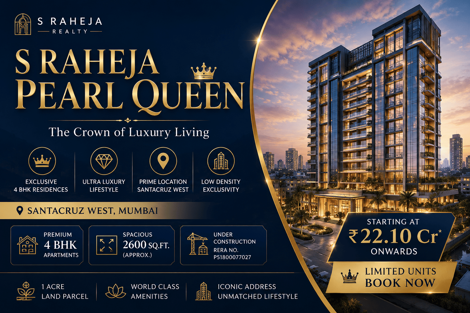 S Raheja Pearl Queen - Premium 4 BHK Apartments in Santacruz West Mumbai